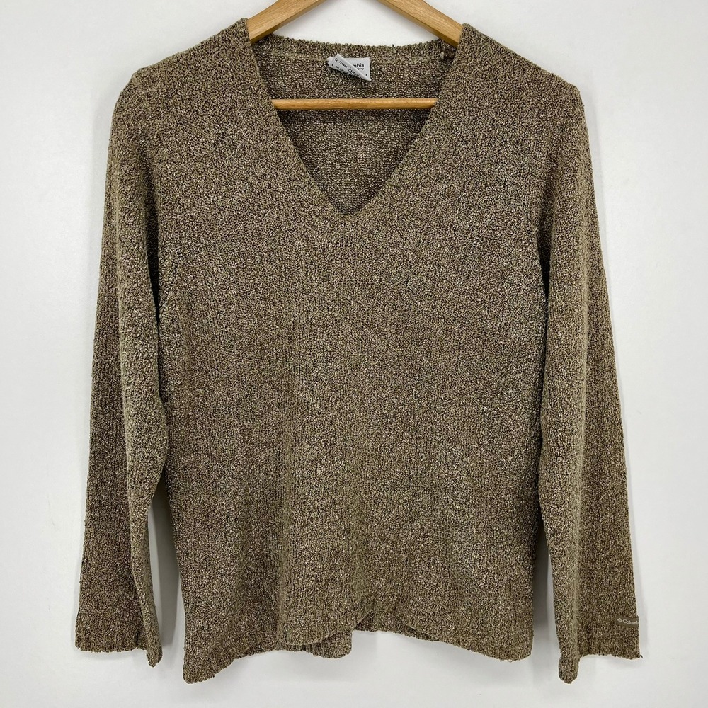 Columbia Sportswear Womens Marled V-Neck Knit Sweater Brown Size Medium Vtg